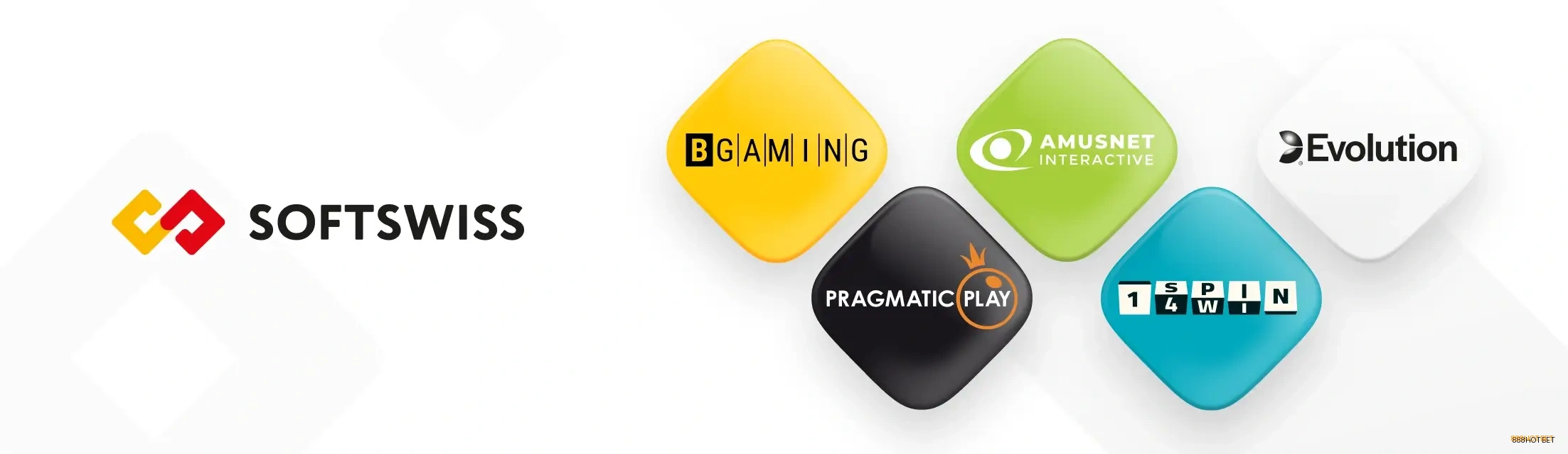 Logos de provedores de jogos como Pragmatic Play, Evolution, PG Soft, NetEnt e Microgaming
